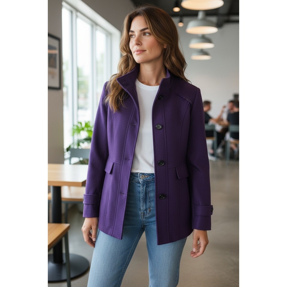 Purple‎ Classic Wool Blend Coat XL Structured Dark Academia Whimsigoth Jacket